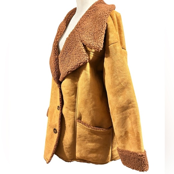 FREE PEOPLE Diogo Faux Fur Sherpa Lined Oversized Coat Size Medium EC - Picture 3 of 9